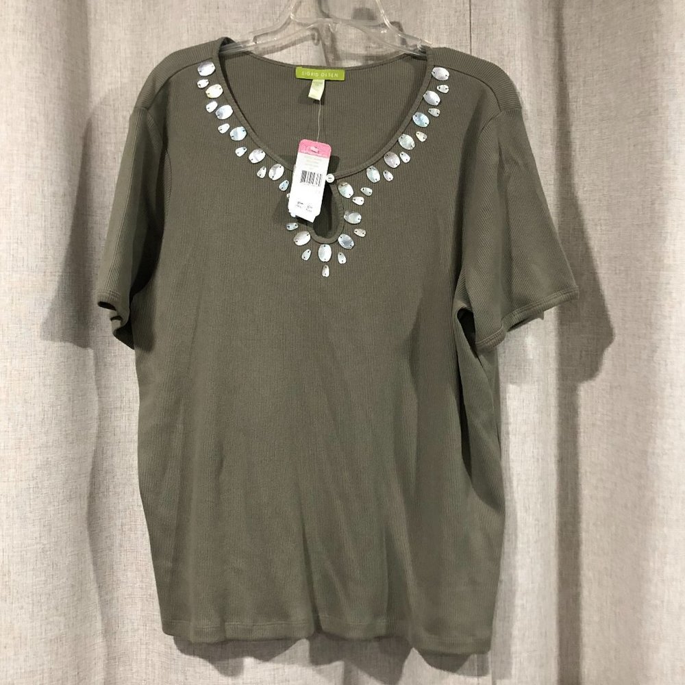 Sigrid Olsen top / tee short sleeve cotton plus size 2X New